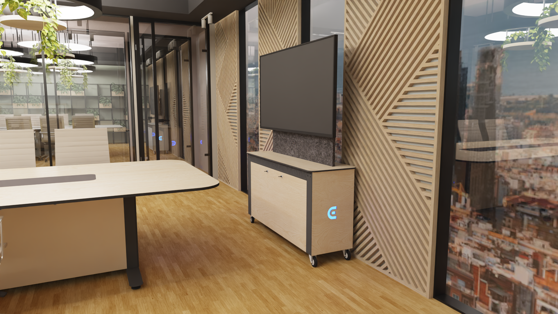 ds credenza chart: mueble av móvil para pantallas grandes y máxima flexibilidad